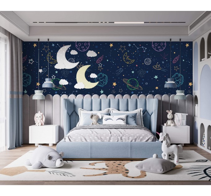 Space wallpaper baby boy room planets and stars