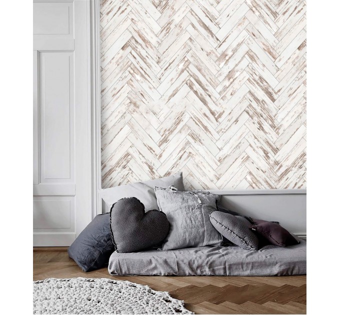 Wallpaper distressed wood planks