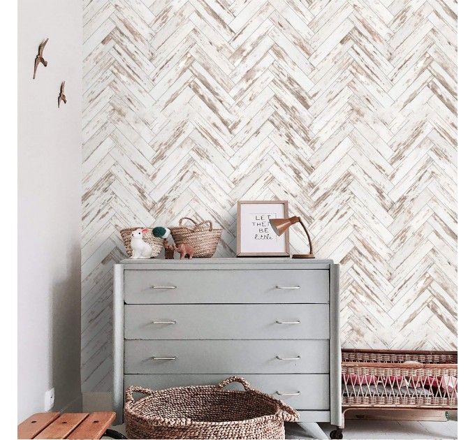 Wallpaper distressed wood planks