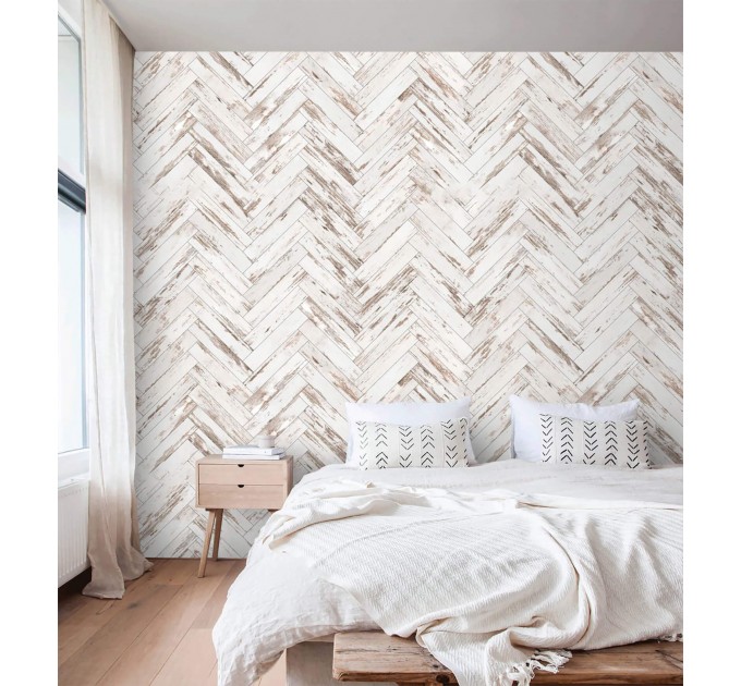 Wallpaper distressed wood planks