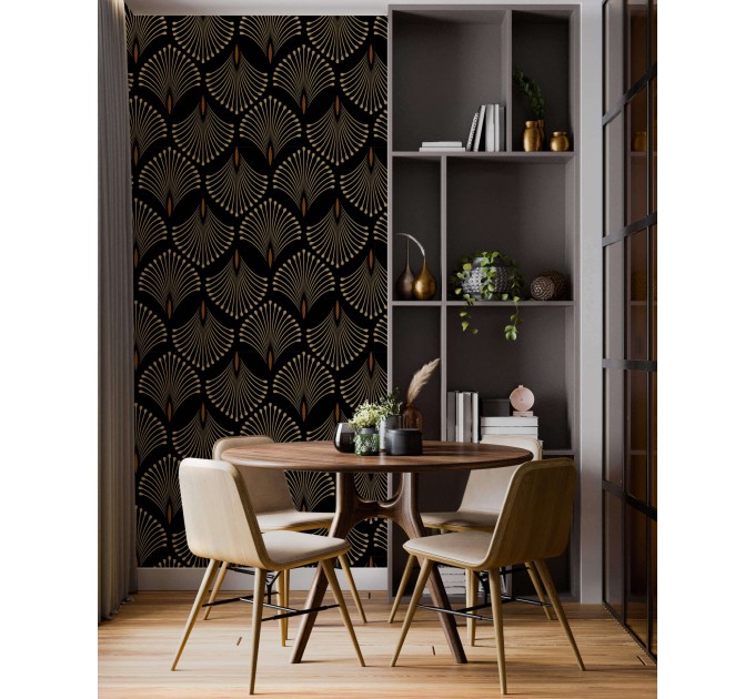 Dark art deco wallpaper petals elegant accent wall