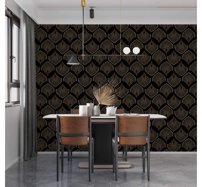 Dark art deco wallpaper petals elegant accent wall