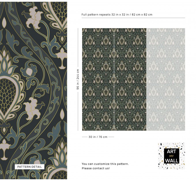 Art deco wallpaper, elegant floral pattern