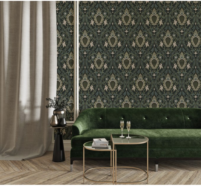 Art deco wallpaper, elegant floral pattern