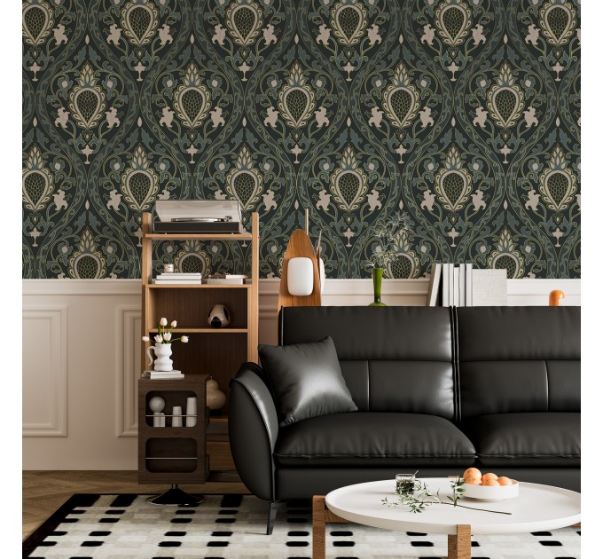 Art deco wallpaper, elegant floral pattern