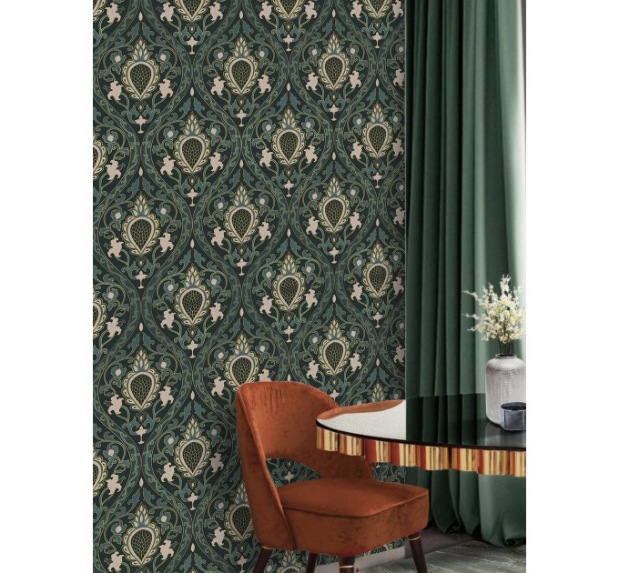 Art deco wallpaper, elegant floral pattern