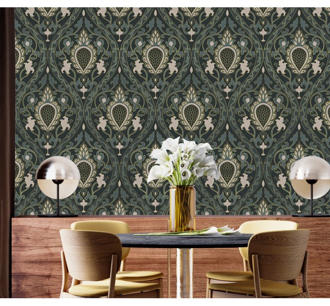 Art deco wallpaper, elegant floral pattern
