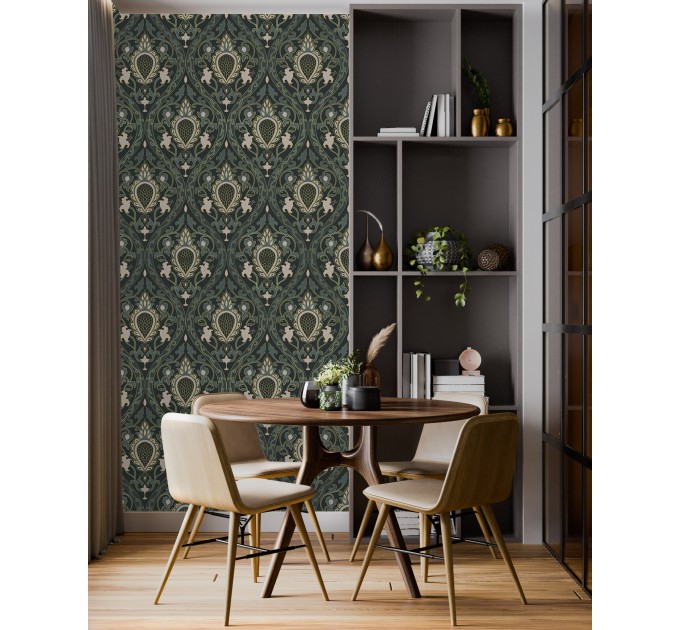 Art deco wallpaper, elegant floral pattern