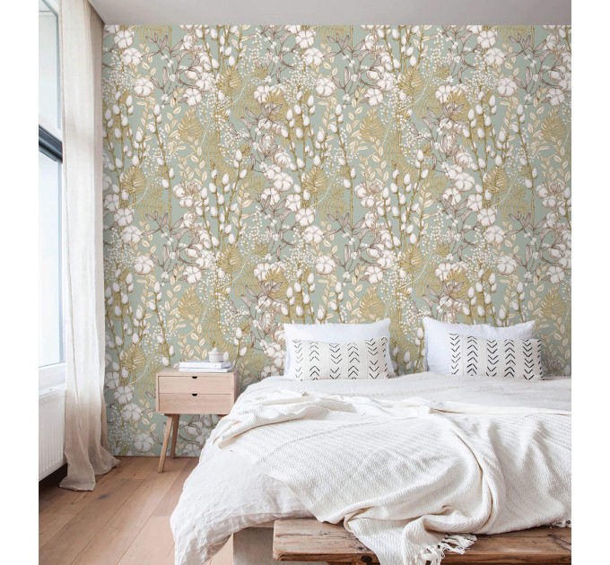 Floral wallpaper accent wall flowers