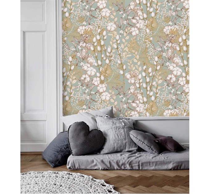 Floral wallpaper accent wall flowers