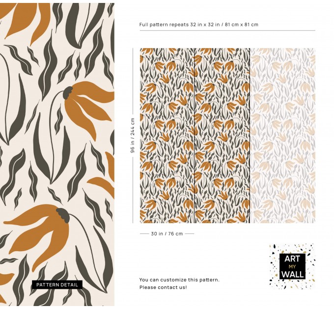 Floral wallpaper retro designed pattern flowers and leaves