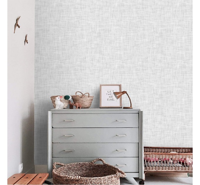 Gray linen look faux textile wallpaper minimalist