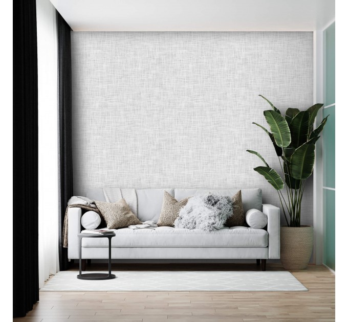 Gray linen look faux textile wallpaper minimalist