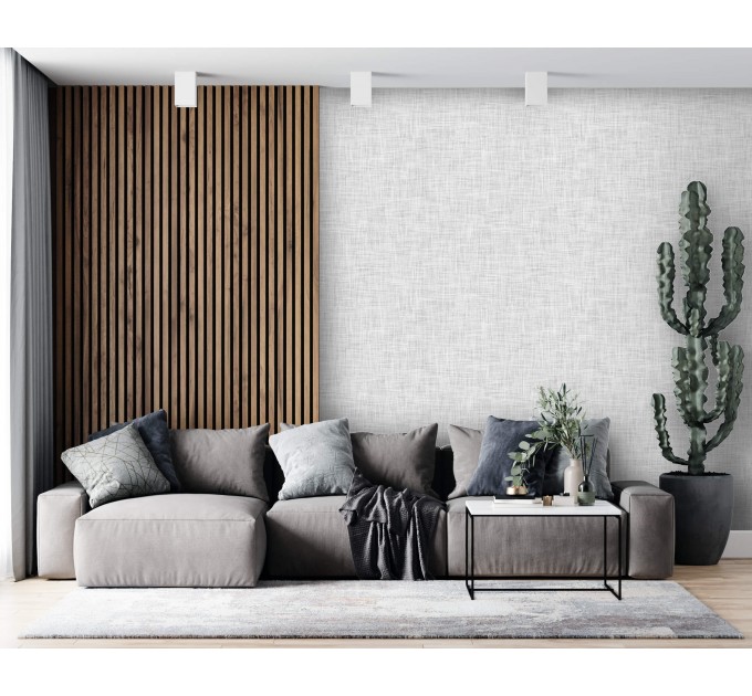 Gray linen look faux textile wallpaper minimalist