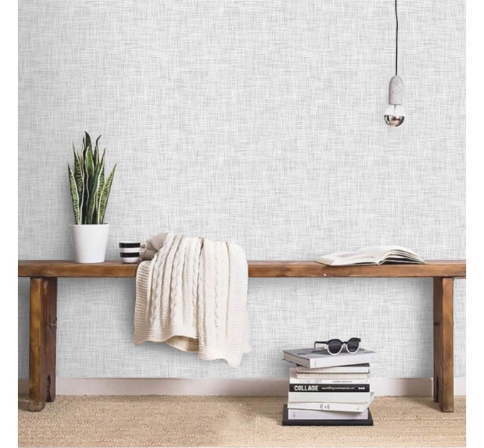 Gray linen look faux textile wallpaper minimalist