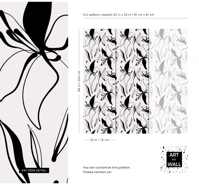 Floral wallpaper minimalist abstract flowers black and white