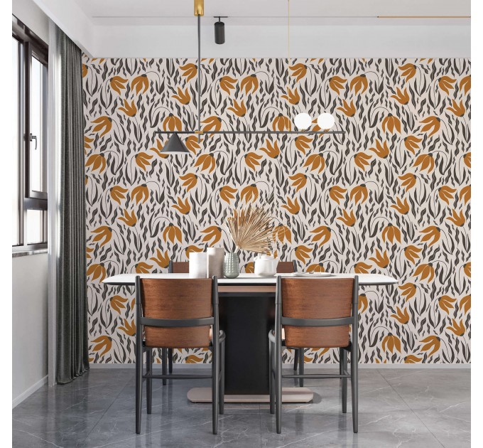 Floral wallpaper retro designed pattern flowers and leaves