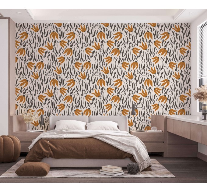 Floral wallpaper retro designed pattern flowers and leaves