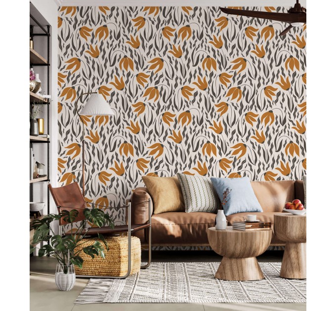 Floral wallpaper retro designed pattern flowers and leaves