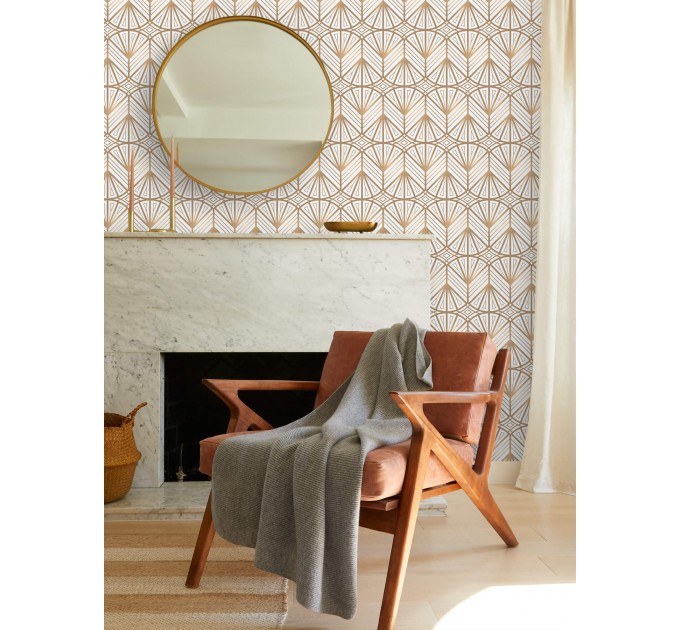 Art deco wallpaper geometric white gold non metallic