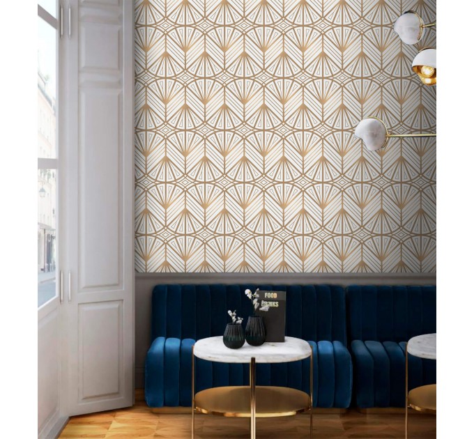 Art deco wallpaper geometric white gold non metallic