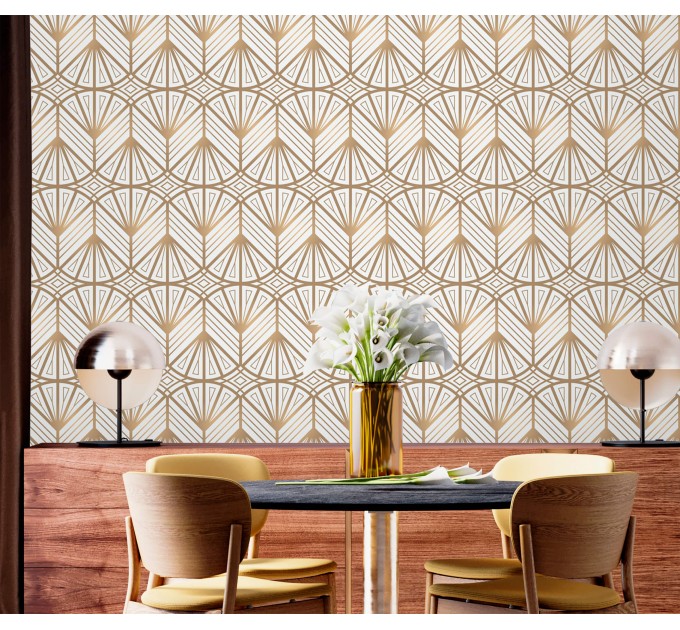 Art deco wallpaper geometric white gold non metallic
