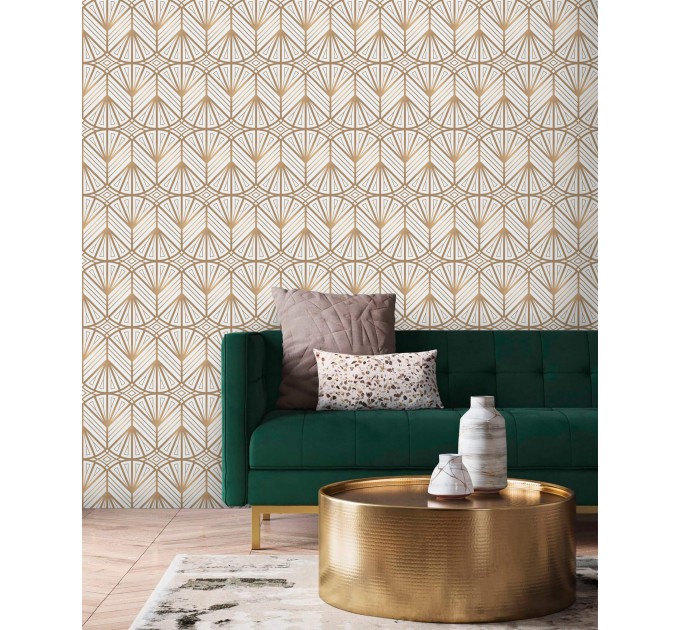Art deco wallpaper geometric white gold non metallic