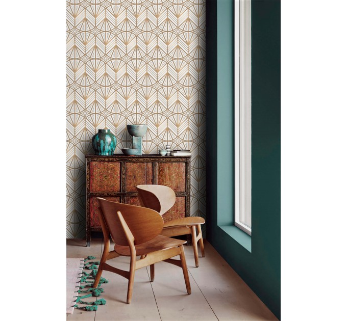 Art deco wallpaper geometric white gold non metallic