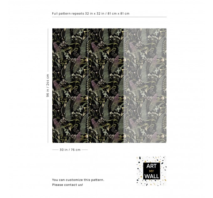 Dark botanical wallpaper herbs and leaves Moody accent wall