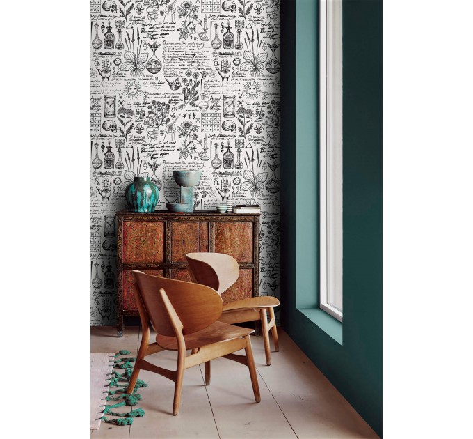Alchemy motives vintage wallpaper herbs medicine theme