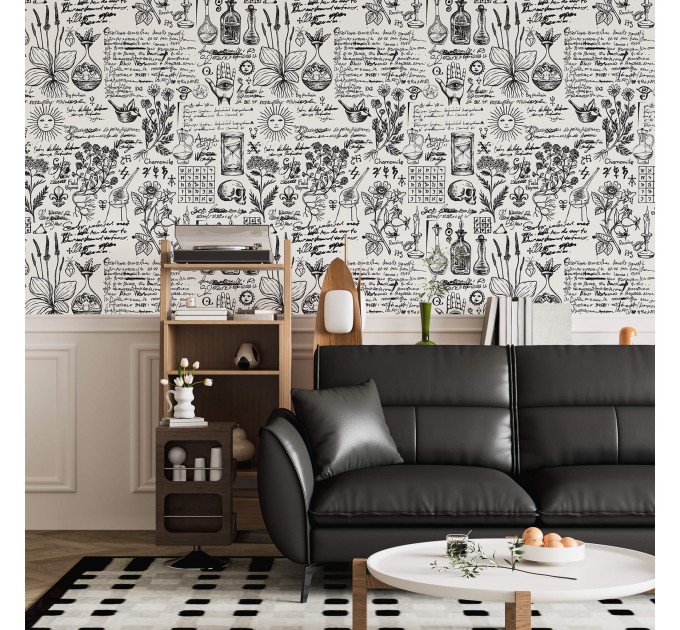 Alchemy motives vintage wallpaper herbs medicine theme