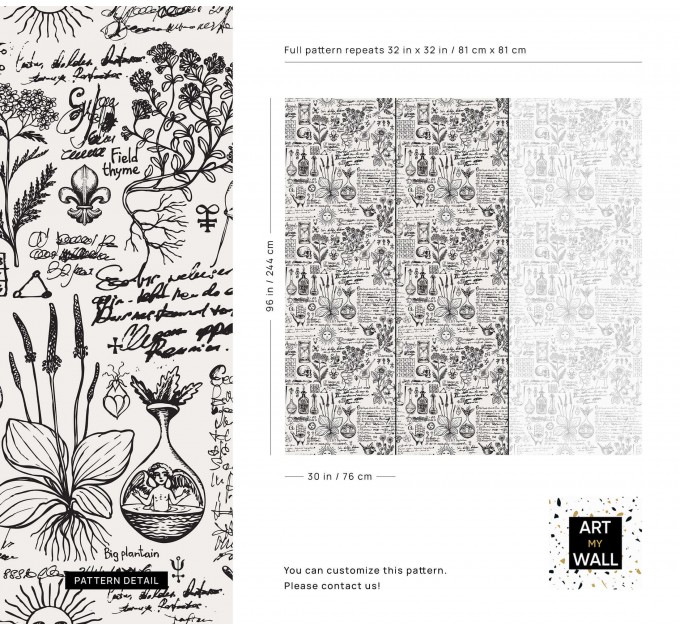Alchemy motives vintage wallpaper herbs medicine theme