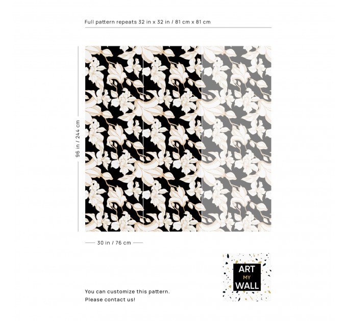 Statement floral wallpaper, white flowers on black