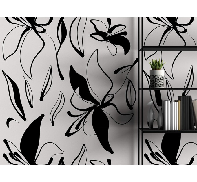 Floral wallpaper minimalist abstract flowers black and white