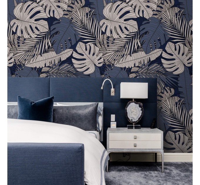 Dark tropical wallpaper large monstera leaves