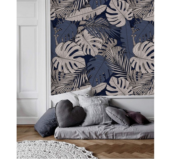 Dark tropical wallpaper large monstera leaves