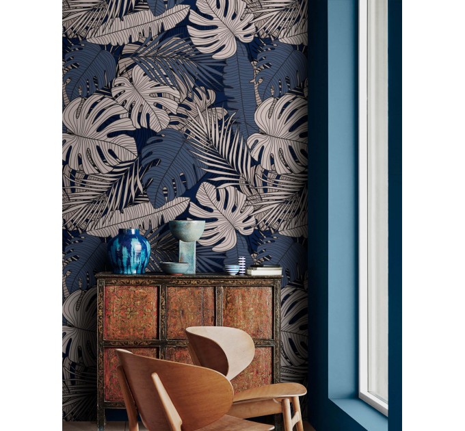 Dark tropical wallpaper large monstera leaves