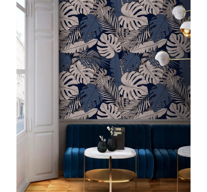 Dark tropical wallpaper large monstera leaves