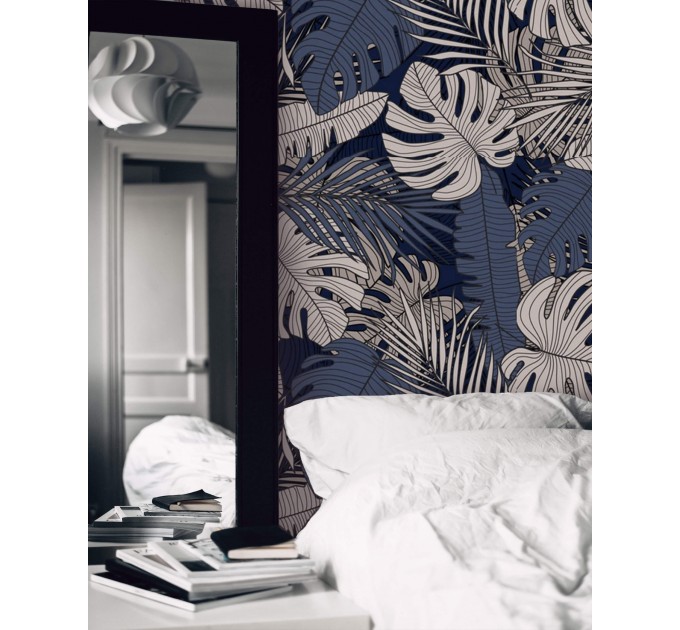 Dark tropical wallpaper large monstera leaves