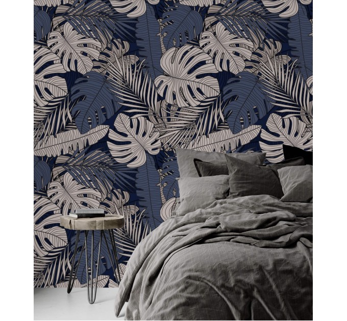 Dark tropical wallpaper large monstera leaves