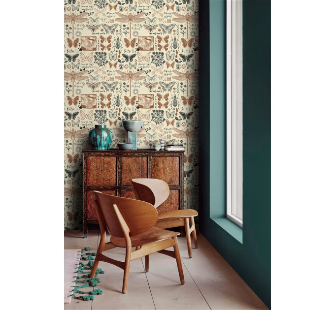 Vintage botanical wallpaper butterflies