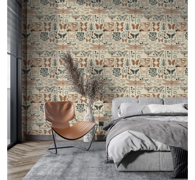 Vintage botanical wallpaper butterflies