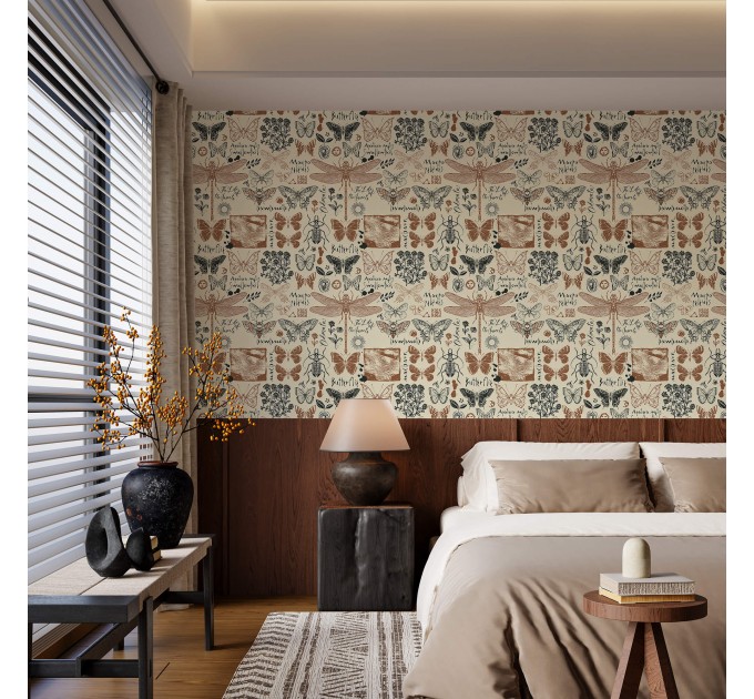 Vintage botanical wallpaper butterflies