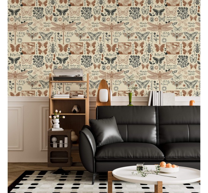 Vintage botanical wallpaper butterflies