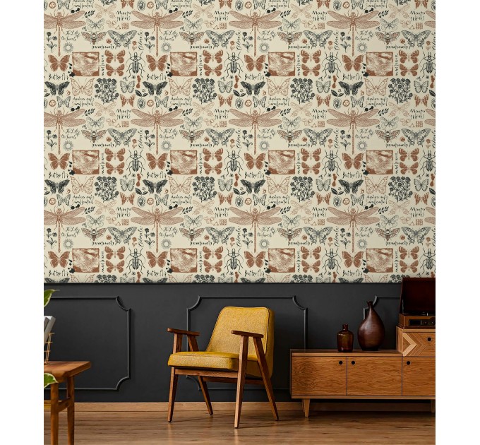 Vintage botanical wallpaper butterflies