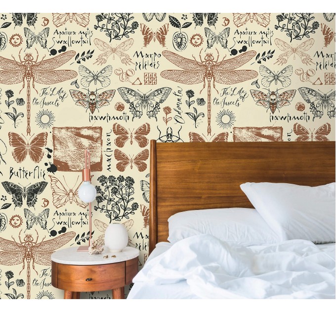 Vintage botanical wallpaper butterflies