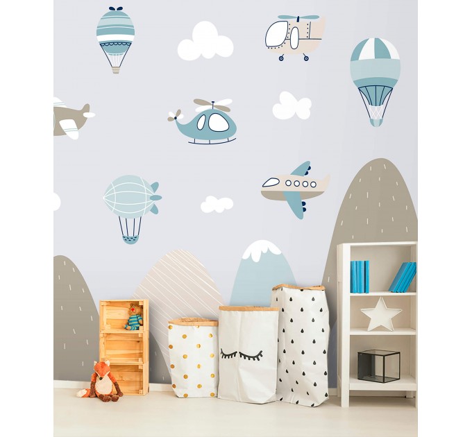 Boys wall mural mountains and planes nursery wallpaper