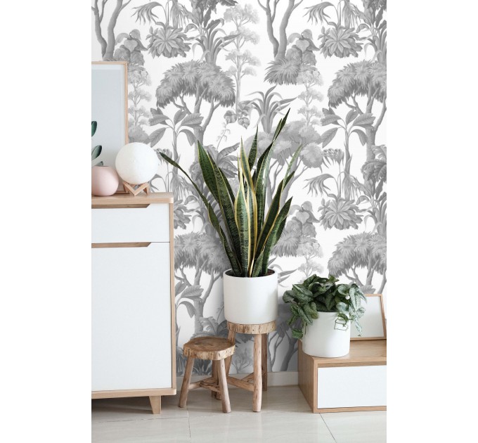 Vintage tropical wallpaper monochrome palms