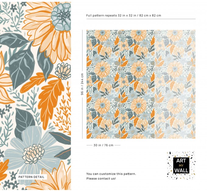 Floral wallpaper, farmhouse accent wallpaper wildflowers