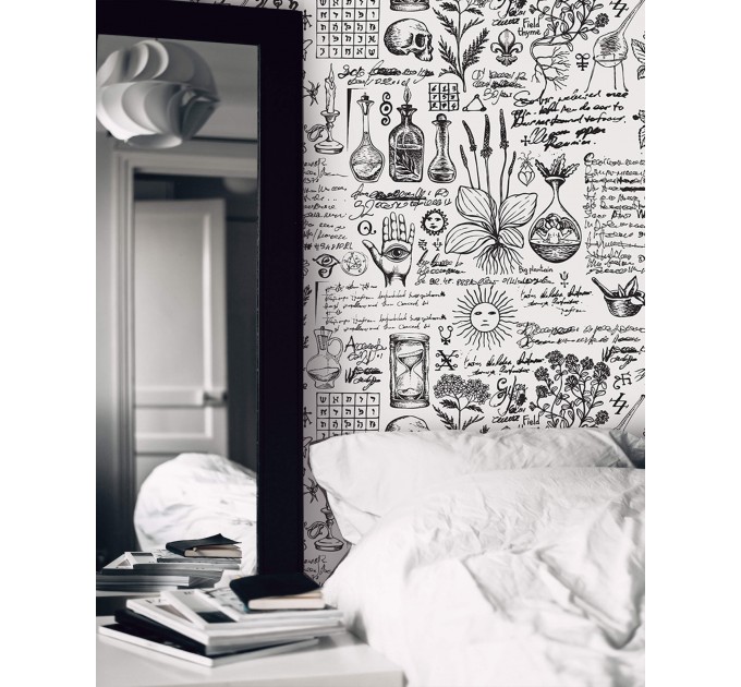 Alchemy motives vintage wallpaper herbs medicine theme